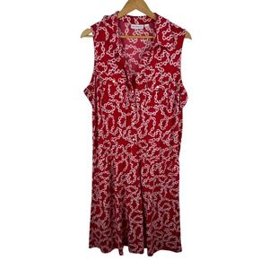 Susan Graver Red Chain Print Sleeveless‎ Dress Large Liquid Knit Built in Shorts